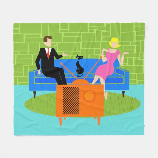 Retro Couple met kat Fleece Blanket (Voorkant (Horizontaal))