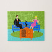 Retro Couple met kat Puzzle Legpuzzel (Horizontaal)