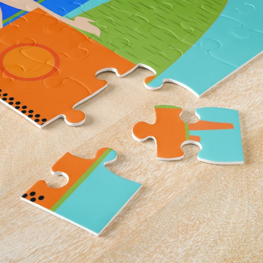 Retro Couple met kat Puzzle Legpuzzel (Zijkant)