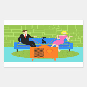 Retro Couple met kat-stickers Rechthoekige Sticker