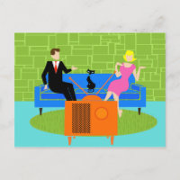 Retro Couple met kattenBriefkaart