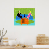 Retro Couple met kattenPoster Poster (Keuken)