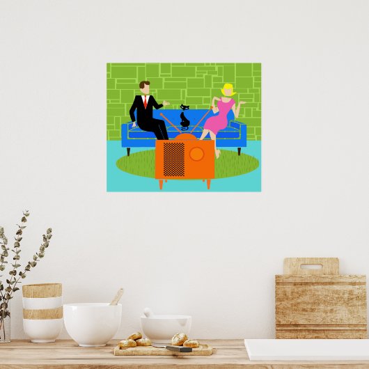 Retro Couple met kattenPoster Poster (Keuken)