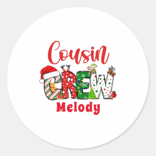 Retro Cousin Crew Christmas Doodle  Ronde Sticker (Voorkant)