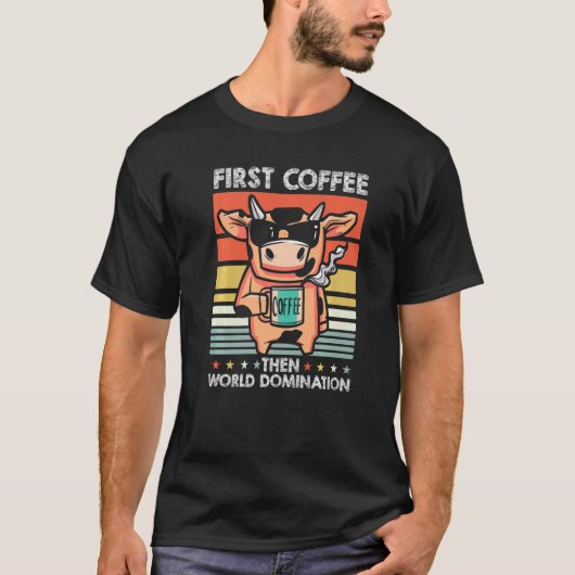Retro Cow Coffee Sunglasses Livestock Farmer Vinta T-shirt (Voorkant)