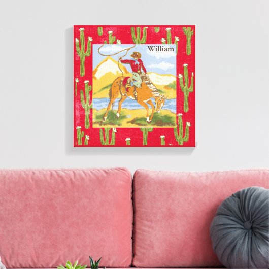 Retro Cowboy Canvas Afdruk (Insitu (Woonkamer))