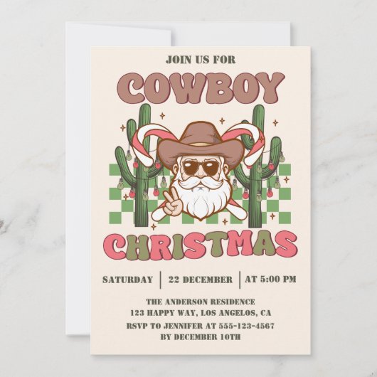 Retro Cowboy Christmas Party | Western Holiday     Kaart (Voorkant)