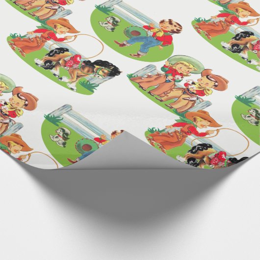 Retro Cowboy Cowgirl Cadeaupapier (Hoek)