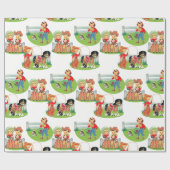 Retro Cowboy Cowgirl Cadeaupapier (Vlak)