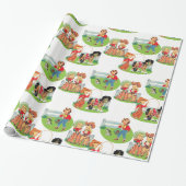 Retro Cowboy Cowgirl Cadeaupapier (Uitgerold)