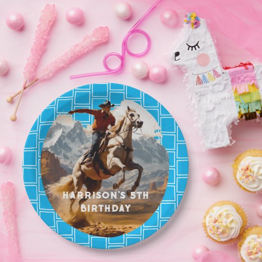 Retro Cowboy en Paard Western Papieren Bordje (Feest)