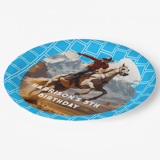 Retro Cowboy en Paard Western Papieren Bordje (Gekanteld)