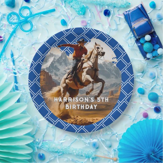 Retro Cowboy en Paard Western Papieren Bordje (Feest)