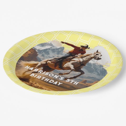 Retro Cowboy en Paard Western Papieren Bordje (Gekanteld)