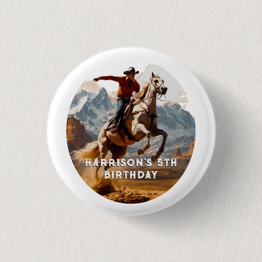 Retro Cowboy en Paard Western Ronde Button 3,2 Cm (Voorkant)
