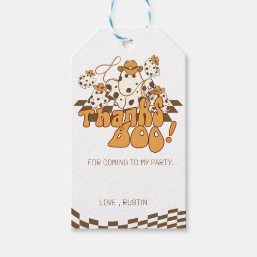 Retro Cowboy Halloween Check Pattern Bedankt Boo Cadeaulabel (Voorkant)