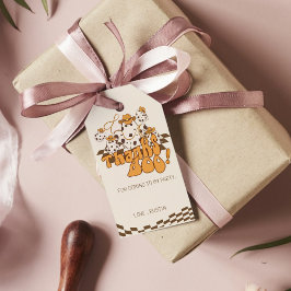 Retro Cowboy Halloween Check Pattern Bedankt Boo Cadeaulabel