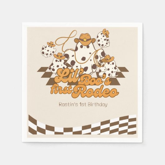 Retro Cowboy Halloween Eerste Rodeo Verjaardag Servet (Voorkant)
