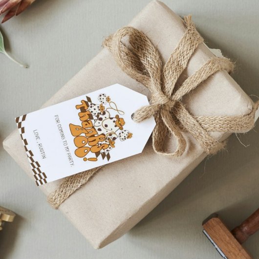 Retro Cowboy Halloween geruite patroon Bedankt sch Cadeaulabel