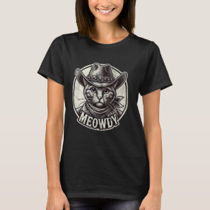 Retro Cowboy Hoed Meowdy Liefhebbers Grappige Dier T-shirt
