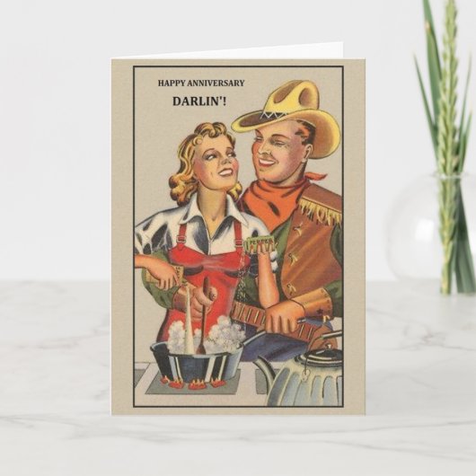 Retro Cowboy Jubileum Wenskaart Kaart (Voorkant)