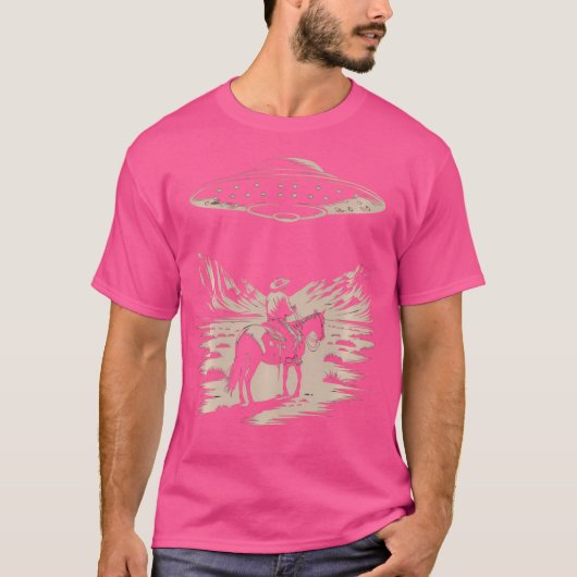  Retro Cowboy op zoek Ufo Desert Ovni Joke T-shirt (Voorkant)