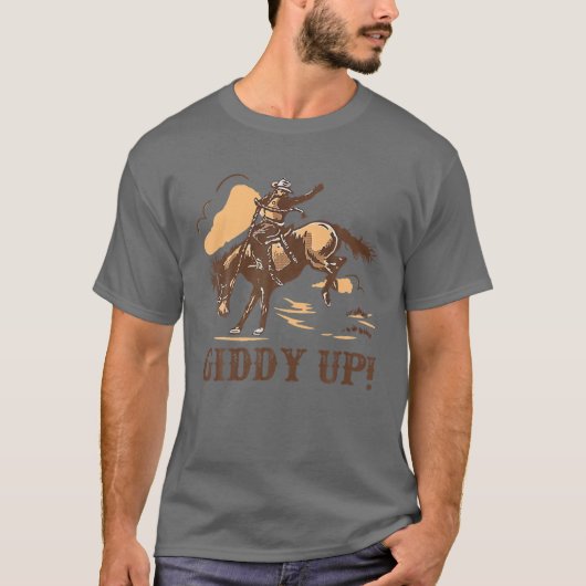 Retro Cowboy Rodeo Giddy houdt je paard vast T-shirt (Voorkant)