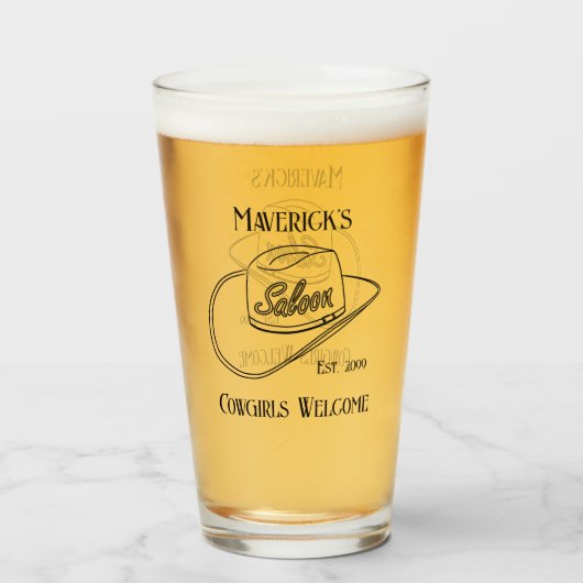 Retro Cowboy Saloon Drinkware Pint Bier Glas (Voorkant gevuld)