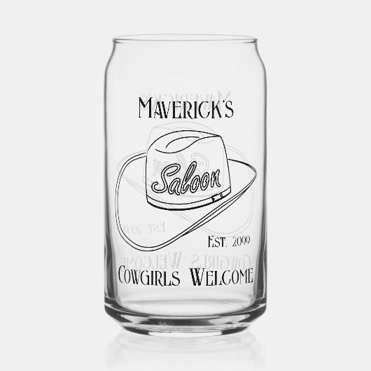 Retro Cowboy Saloon Kan Bier Drinkware Blikvorm Glas (Achterkant)