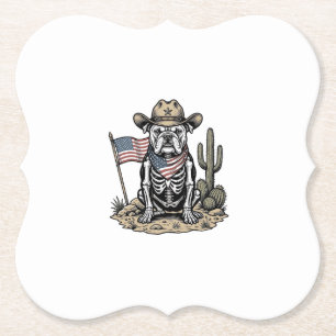 Retro Cowboy Skelet Hond Patriottisch Shirt Ontwer Kartonnen Onderzetters