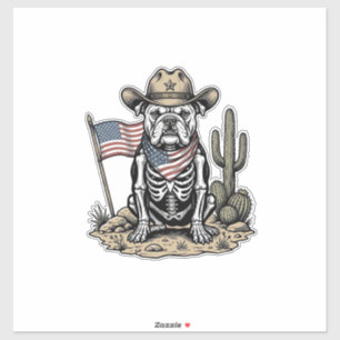 Retro Cowboy Skelet Hond Patriottisch Shirt Ontwer Sticker
