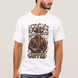 Retro Cowboy T-shirt met hete, cafeïnehoudende kof
