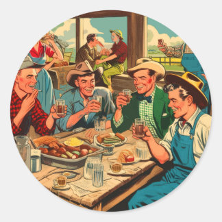 Retro Cowboys Comics Ronde Sticker