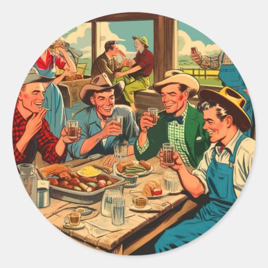 Retro Cowboys Comics Ronde Sticker (Voorkant)