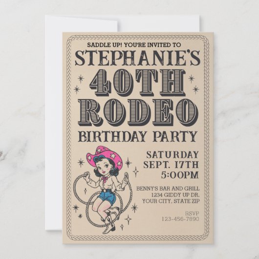  Retro Cowgirl 40ste verjaardagsfeestje Kaart (Voorkant)