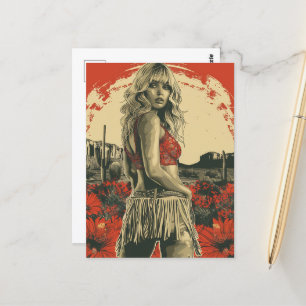 Retro Cowgirl Briefkaart