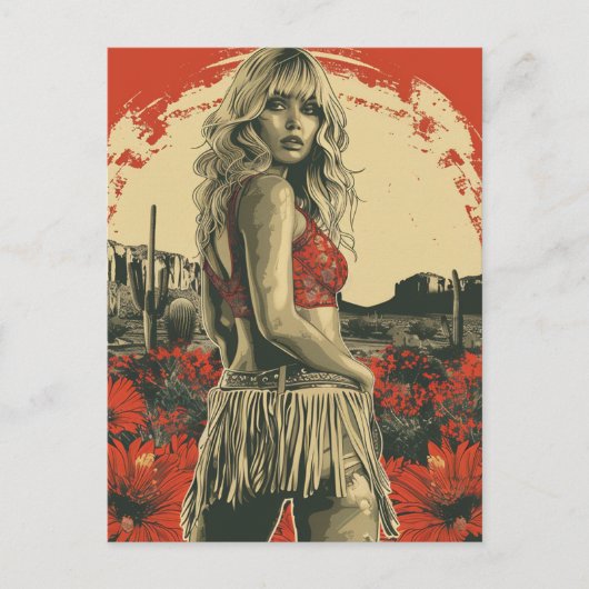 Retro Cowgirl Briefkaart (Voorkant)