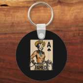 Retro Cowgirl Card Can't Be Tamed Western Country Sleutelhanger (Voorkant)