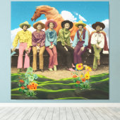 Retro Cowgirl Horse Surreal Collage Canvas Afdruk (Insitu (Houten vloer))