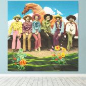 Retro Cowgirl Horse Surreal Collage Canvas Afdruk (Insitu (Houten vloer))