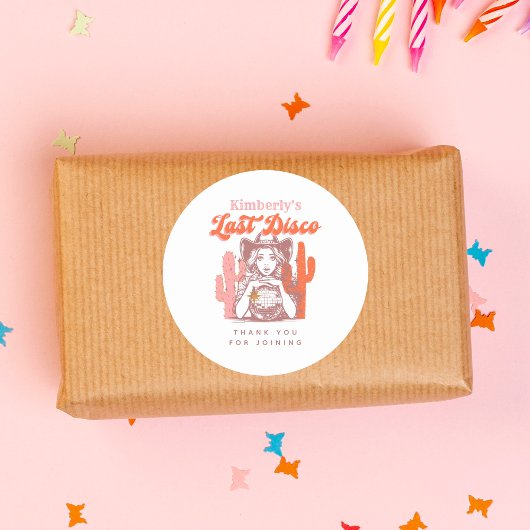 Retro Cowgirl Laatste Disco Bachelorette Bedankt Ronde Sticker