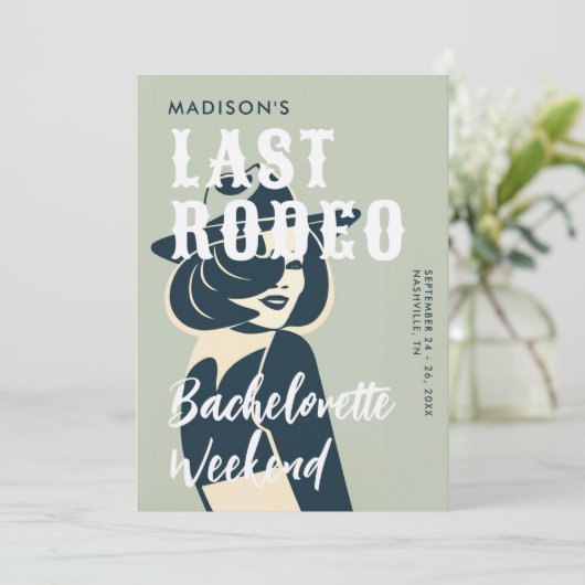 Retro Cowgirl Laatste Rodeo Glam Sage Bachelorette Kaart (Staand voorkant)