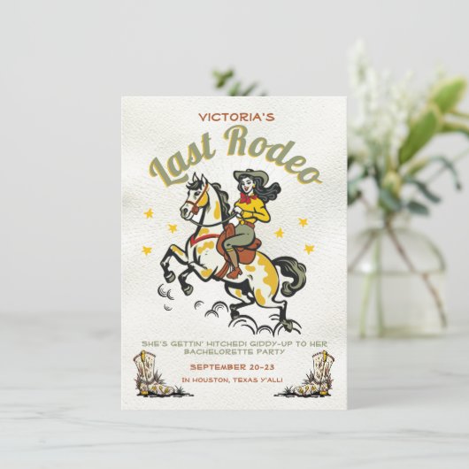 Retro Cowgirl Laatste Rodeo vrijgezellenfeest Kaart (Staand voorkant)