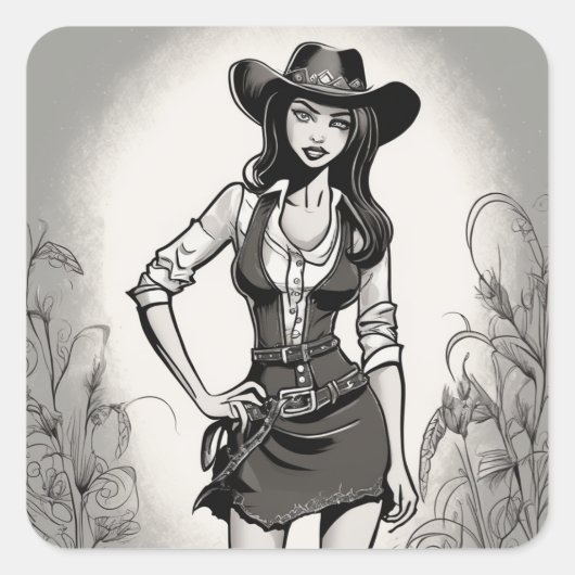 Retro Cowgirl LBD Sticker (Voorkant)