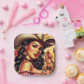 Retro Cowgirl Papieren Bordje (Feest)