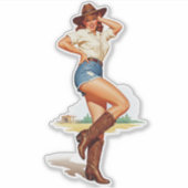 Retro Cowgirl Pin-up Art Sticker (Voorkant)