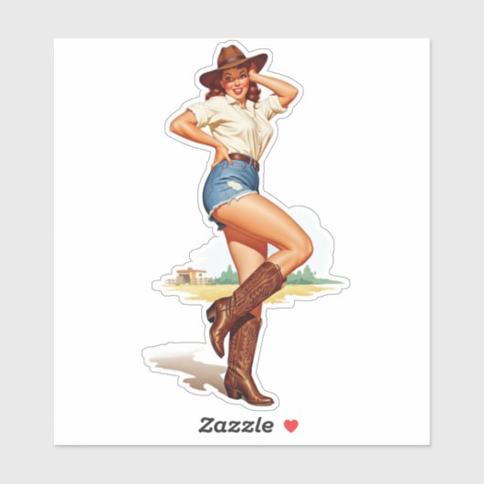Retro Cowgirl Pin-up Art Sticker (Vel)