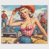 Retro Cowgirl Pin Up Cadeaupapier (Vlak)