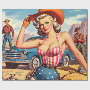Retro Cowgirl Pin Up Cadeaupapier
