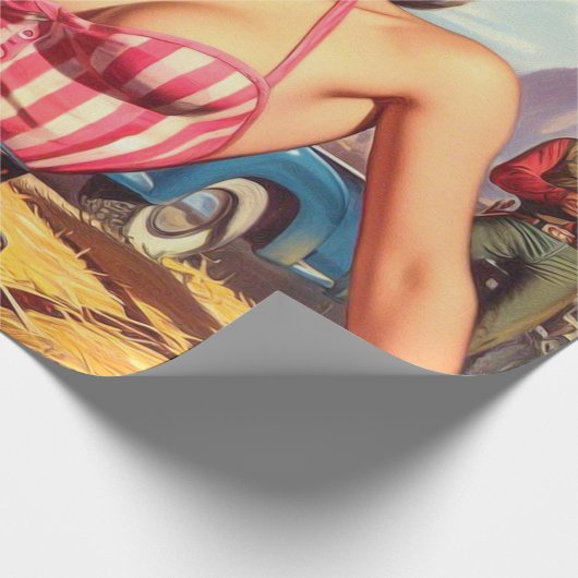 Retro Cowgirl Pin Up Cadeaupapier (Hoek)